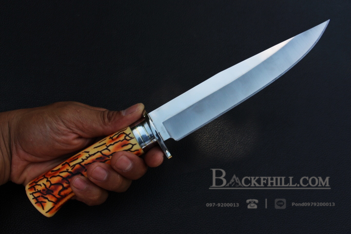 มีดใบตาย COLUMBIA รุ่น G39 ใบมีดสีเงินเรียวยาว ด้ามจับ ลายแกะลายเขากวางจำลอง อย่างดี พร้อมซองไนลอน