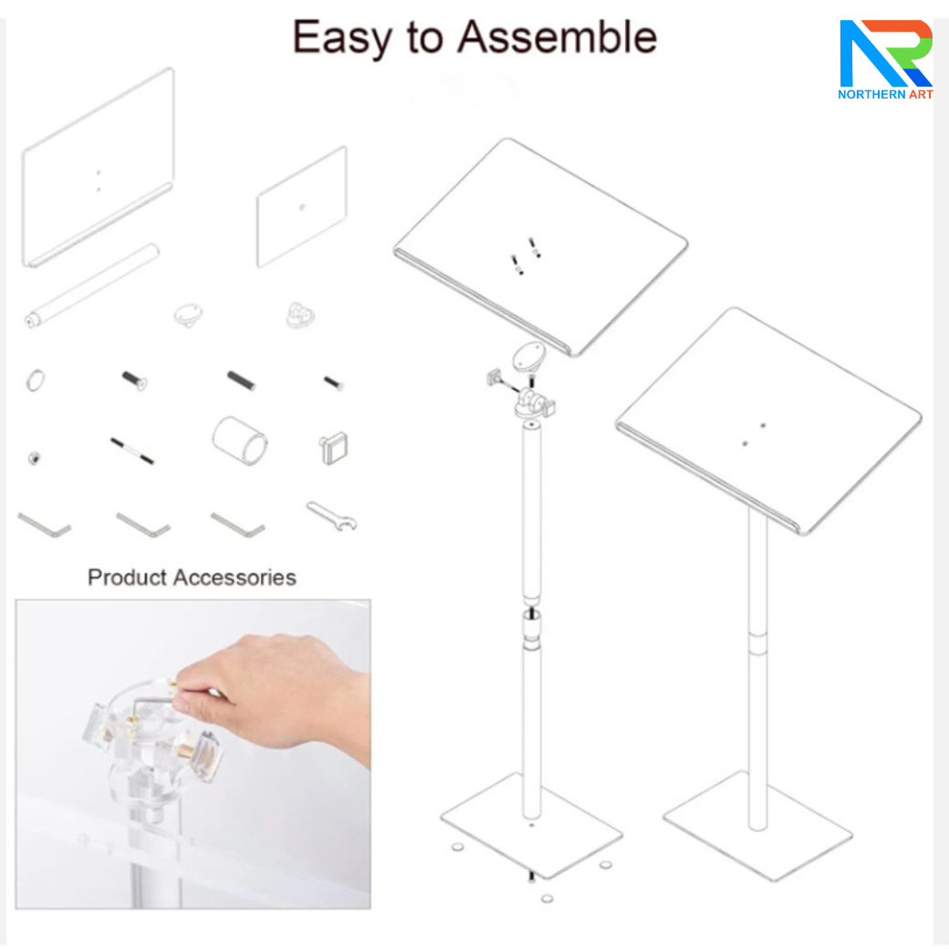 CLEARANCE SALE! เมนูสแตนด์ อะคริลิคสีดำใส TOP ปรับเอนได้ ขนาด (W)60 x (D)40 x (H)120 cm. อะคริลิคหนา 10 มม. ถอดประกอบได้
