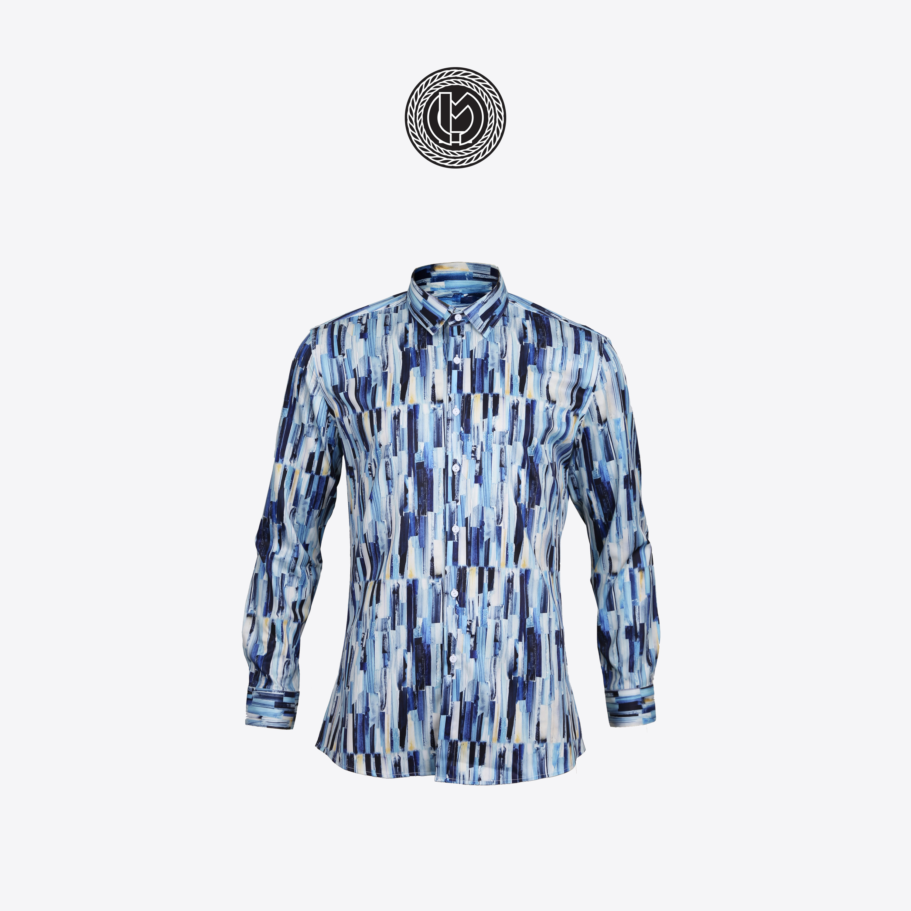 Blue White Oil Painting Patterned Shirt