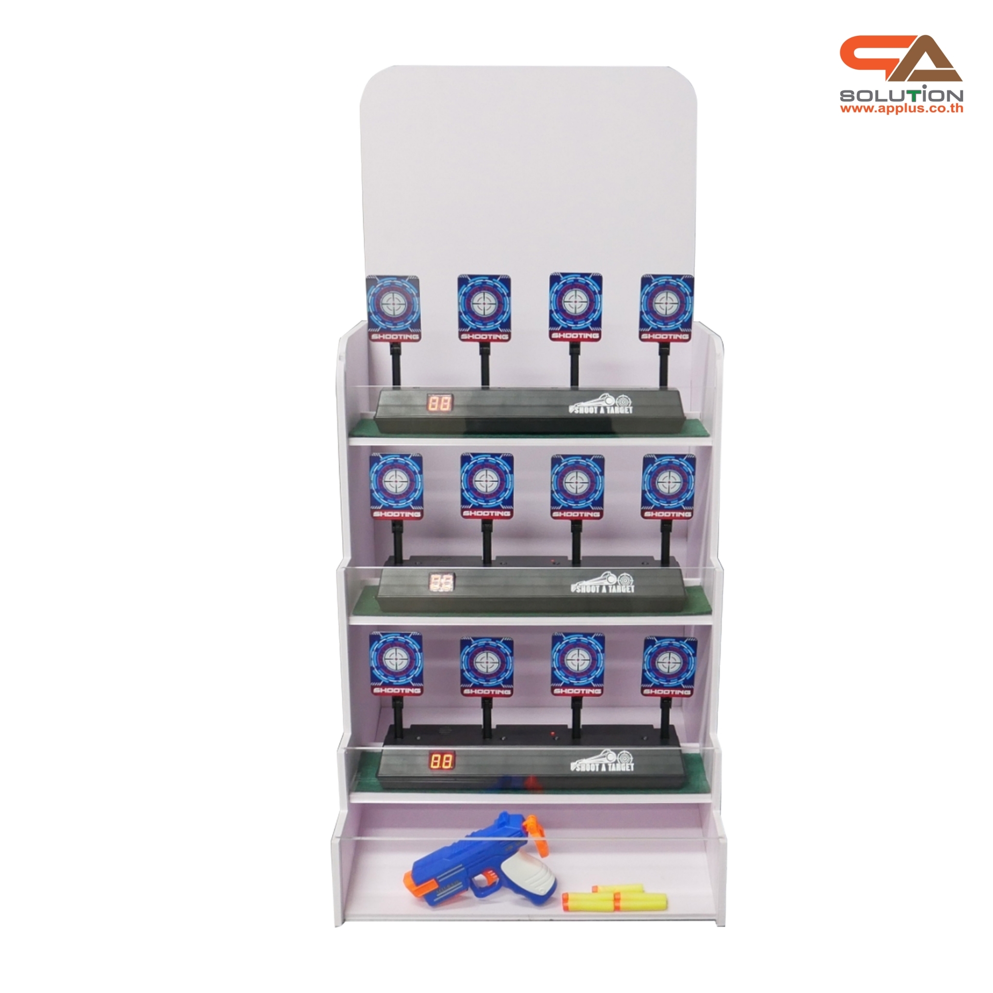 เช่าเกมส์ยิงเป้านิ่ง ตั้งโต๊ะ ขนาด (W)40 x (D)40 x (H)90 cm. พร้อมเป้านิ่ง 4 แผ่น 3 ชุด และปืนกระสุนโฟม 1 กระบอก