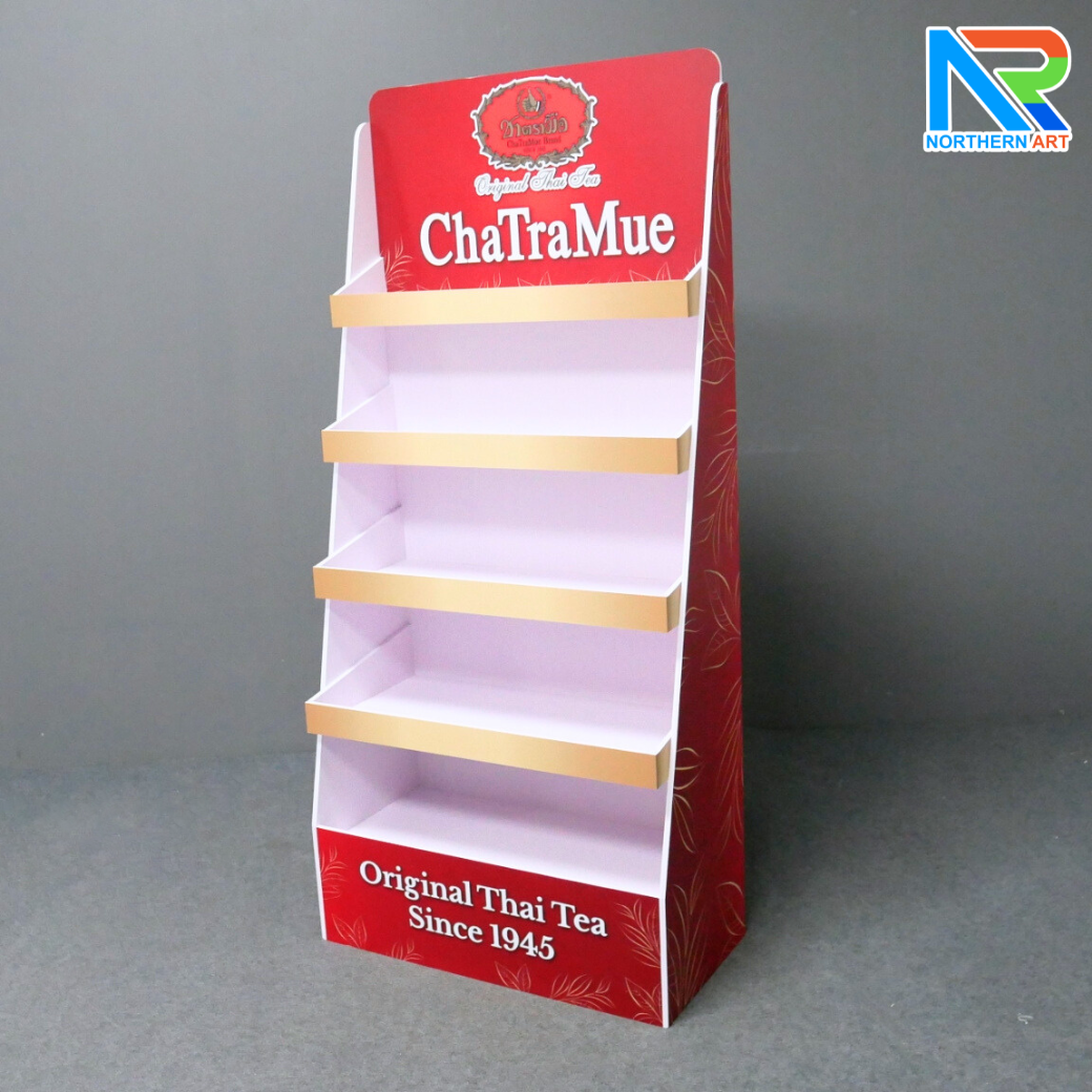 ชั้นวางสินค้าพลาสวูด 5 ชั้น ขนาด (W)61.6 x (D)30 x (H)135 cm. พร้อมงานพิมพ์ พลาสวูดหนา 8 มม. สั่งผลิตตามแบบ