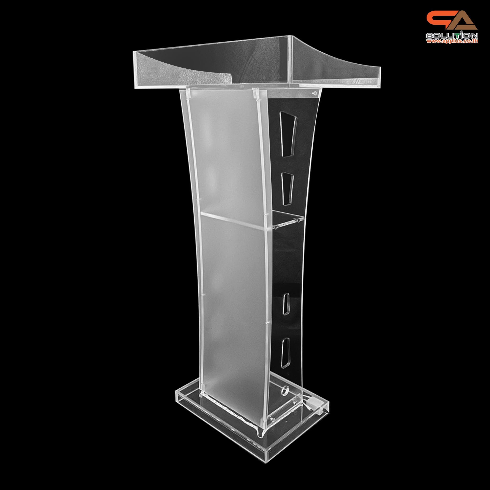 โพเดียมอะคริลิค เรืองแสงไฟ LED พร้อมรีโมทคอนโทรล รุ่น LED-03 ขนาด (W) 60 x (L) 40 x (H) 113 ซม.