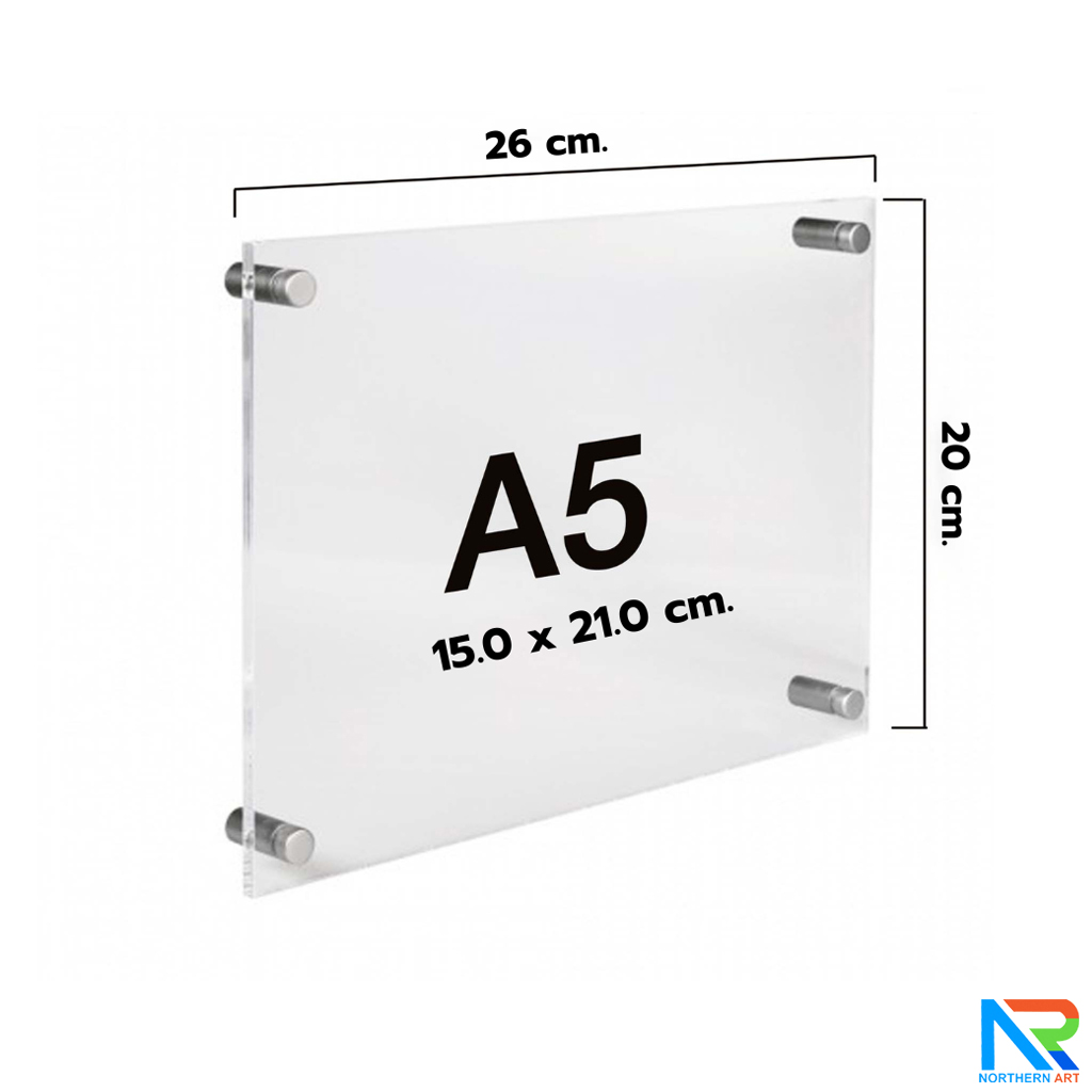 กรอบรูป อะคริลิคใสติดผนัง อะคริลิคสองแผ่นประกบกันยึดแน่นด้วยหมุดทั้ง 4 มุม รูปภาพใส่ตรงกลางระหว่างอะคริลิค ติดตั้งง่าย