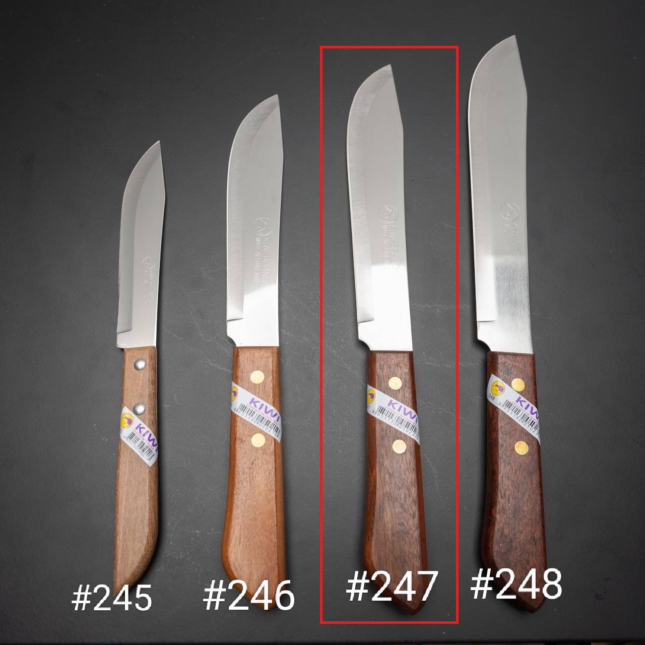P12383 มีดกีวี 7 นิ้ว ด้ามไม้ คมกริบ No.247 ราคาขายส่งต่อ 1 โหล: 12 อัน