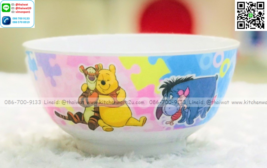 P09059 ชามแกง 6 นิ้ว พิมพ์ลายหมีพูห์ Jigsaws เมลามีนและลิขสิทธิ์แท้ Flowerware เครือซูปเปอร์แวร์ No.261060 (ราคาขายส่งต่อ 12 ใบ: เฉลี่ย 120 บต่อใบ)