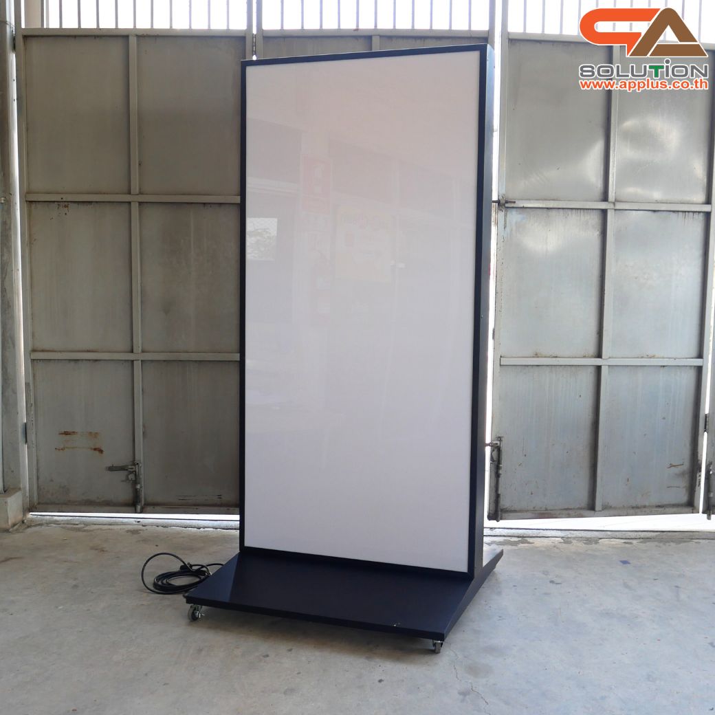 ตู้ไฟ LED ตั้งพื้น ฐาน SLOPE พร้อมล้อเลื่อน ขนาด 100x200 cm.พร้อมแผ่นอะคริลิค 2 แผ่น โชว์งานพิมพ์ 2 ด้าน เหมาะกับภายนอกอาคาร