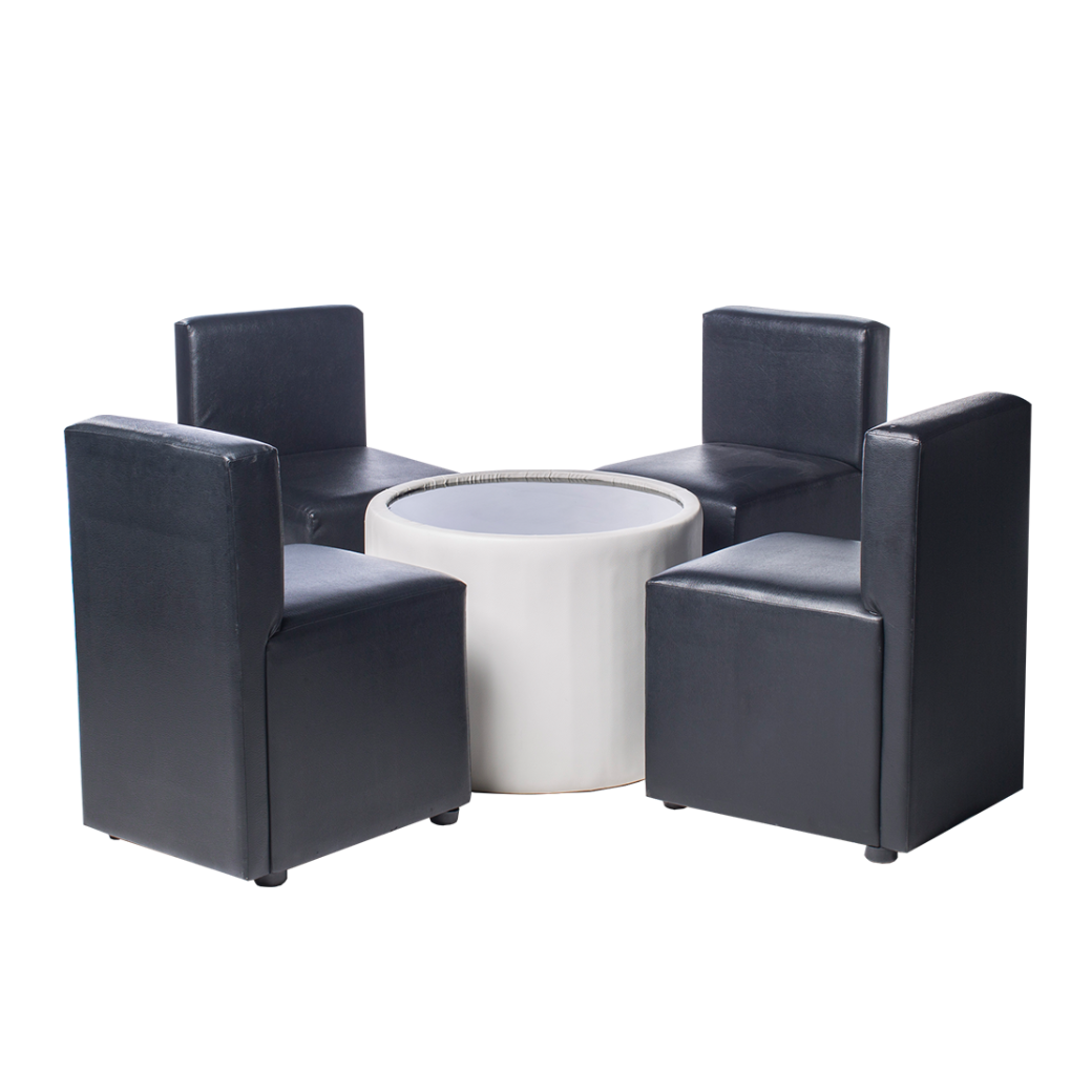 เช่าชุดโต๊ะทรงกลม หุ้มหนังทั้งตัว TOP กระจก พร้อมเก้าอี้ 4 ตัว (เก้าอี้มีหลายแบบให้เลือก)