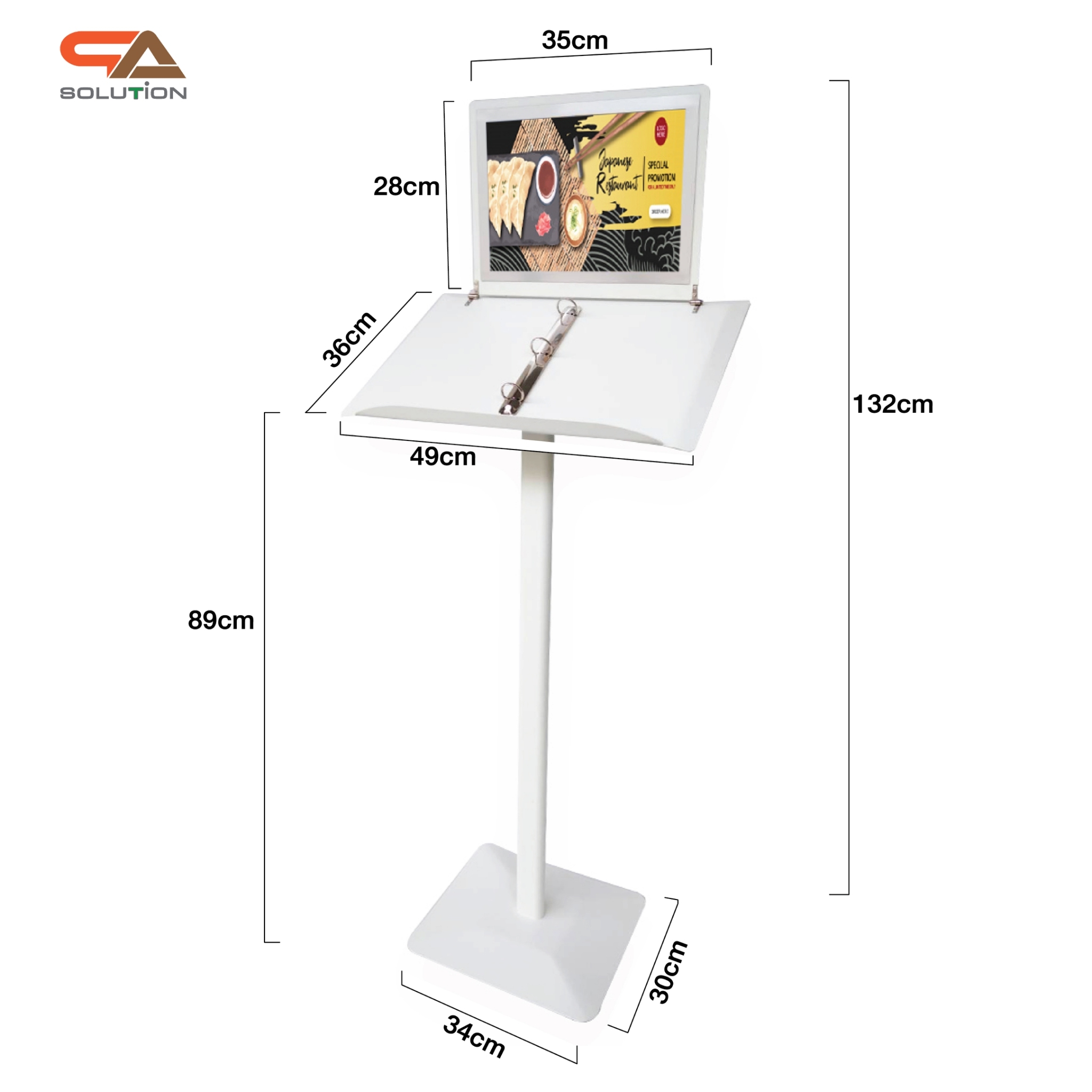 CLEARANCE SALE! เมนูสแตนด์เหล็ก ขนาด A3 แนวนอน พร้อมป้ายโปสเตอร์ด้านบนขนาดA4 พร้อมสันห่วงสแตนเลส (ถอดออกได้) มี2สี สีขาว และสีดำ