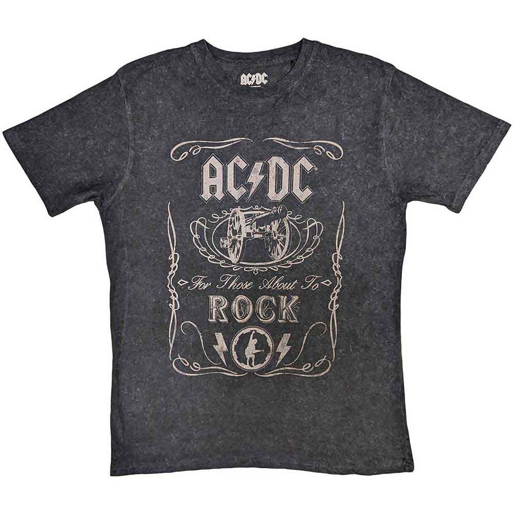 AC/DC Unisex T-Shirt: Cannon Swig (Dip-Dye On Black) (Wash Collection) BLACK