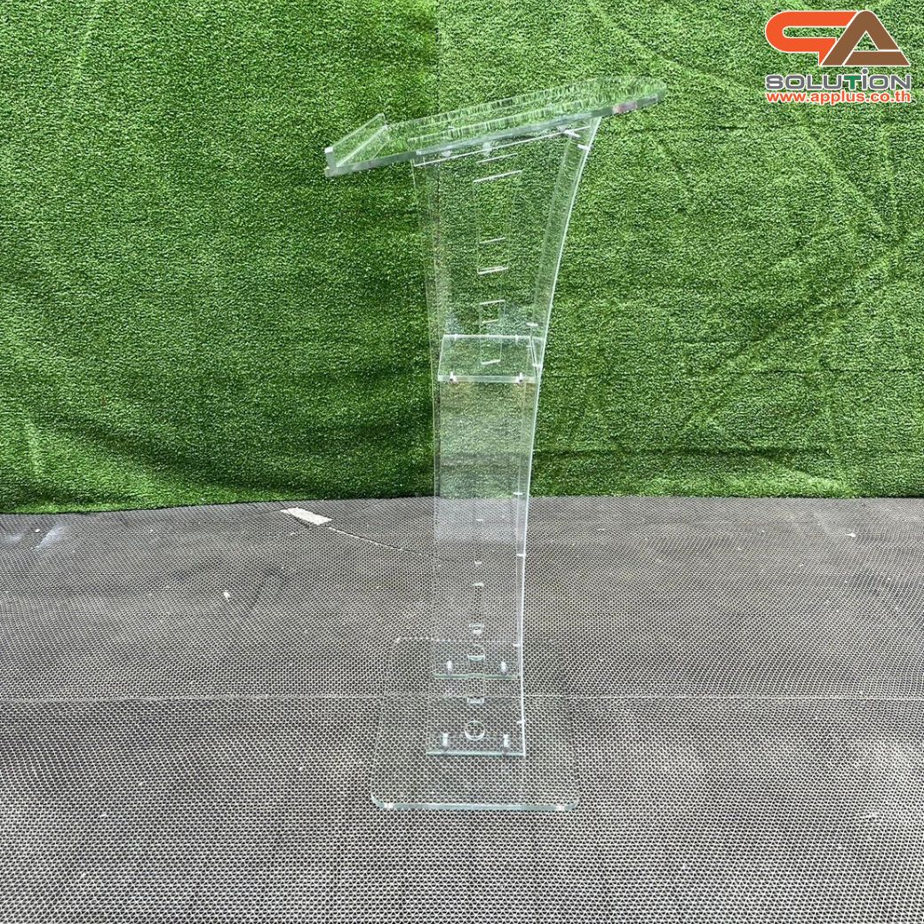 เช่าโพเดียมอะคริลิคใส TOPเอียง พร้อมกันตก ขนาด (W)60 x (L)45 x (H) 113 ซม. อะคริลิคใสหนา 10 มม.