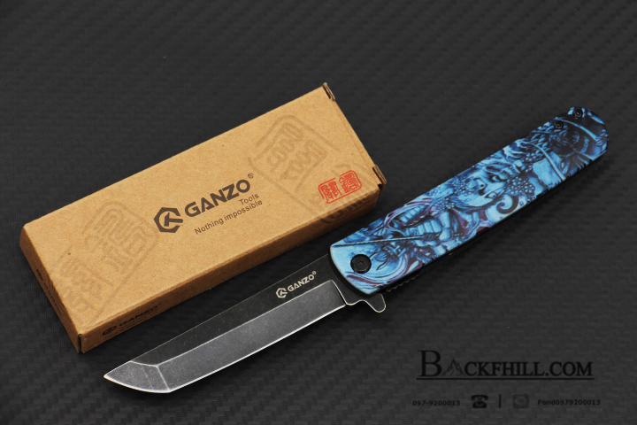 มีดพับGanzo รุ่น G626 - GS ด้ามสีฟ้าคาบูกิ ใบมีดหัวตัด TANTO 440 Steel / ของแท้ 100%
