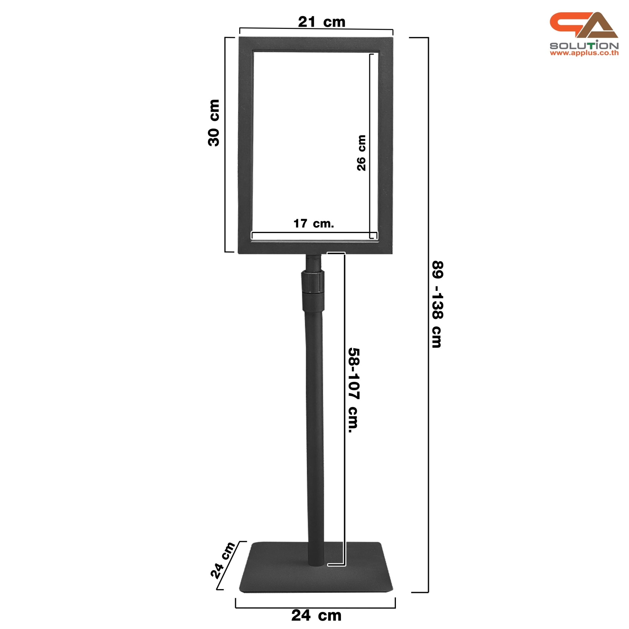 CLEARANCE SALE! โปสเตอร์สแตนด์เหล็ก A4 สีดำ เสาเดี่ยว ปรับสูง-ต่ำได้ ฐานสี่เหลี่ยม โชว์งานพิมพ์ 2 ด้าน ถอดประกอบได้ เคลื่อนย้ายสะดวก
