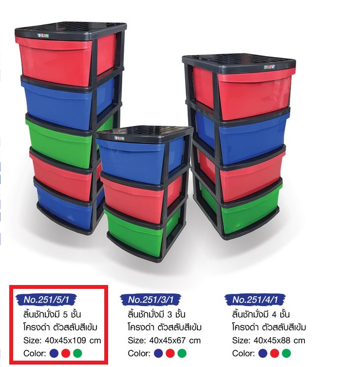 P08126 ลิ้นชักเอนกประสงค์ 5 ชั้น รุ่นมั่งมี (40*45*109 cm) No.25151 สีเข้ม ขายส่ง 2 ชุด (ราคาขายส่งต่อ 2 ชุด: เฉลี่ย 400 บต่อชุด)