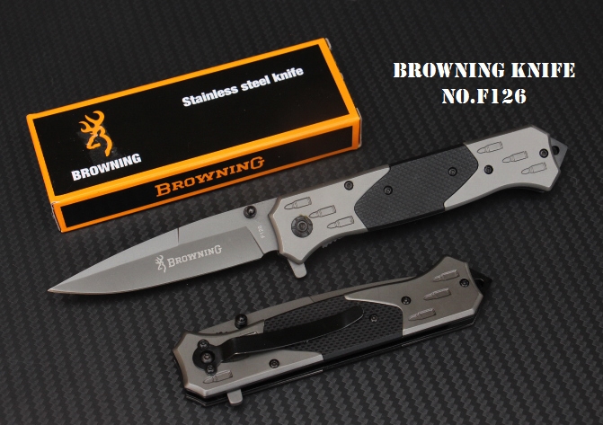 มีดพับ BROWNING F126 ใบมีดปลายแหลม 5Cr15mov ด้ามจับ G10 แท้สีดำด้าน