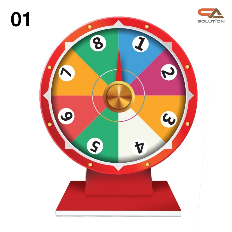 เกมส์วงล้อตั้งโต๊ะ ขนาดวงล้อ 40 ซม. สูง 56 ซม. วัสดุพลาสวูดสีขาว หนา 8-15 มม. ถอดประกอบได้