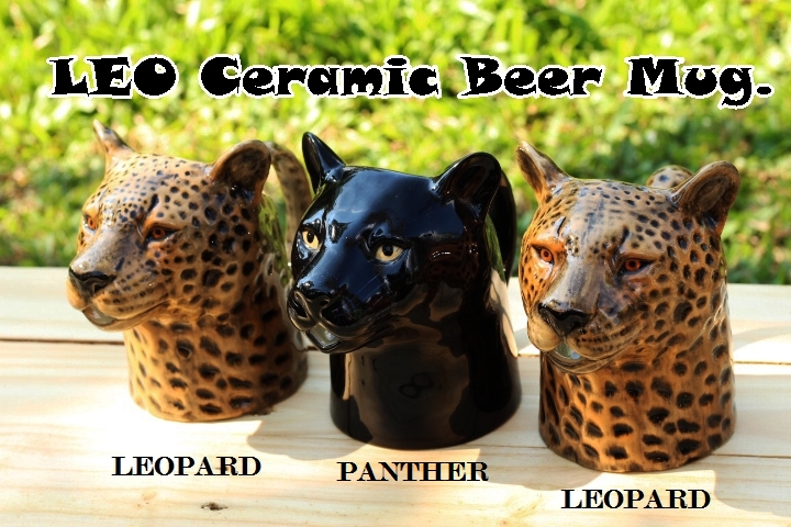 แก้วเบียร์ลีโอเซรามิกรูปเสือ แก้วลีโอ แก้วรูปเสือ แก้วหัวเสือ แก้วเบียร์ ถ้วยเซรามิก (เสือดาว)