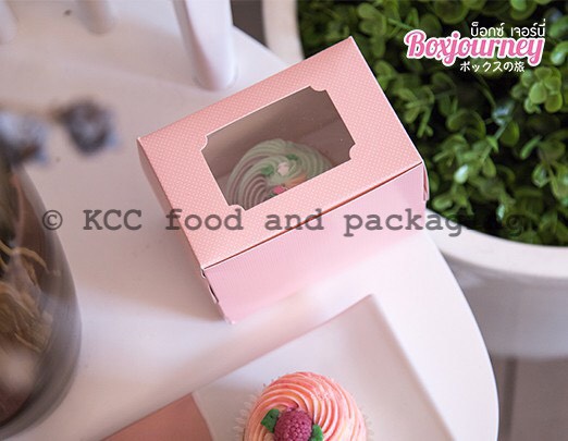 กล่องเค้ก 1 ชิ้น ลายจุด ชมพู ทรงสูง - BT0105008