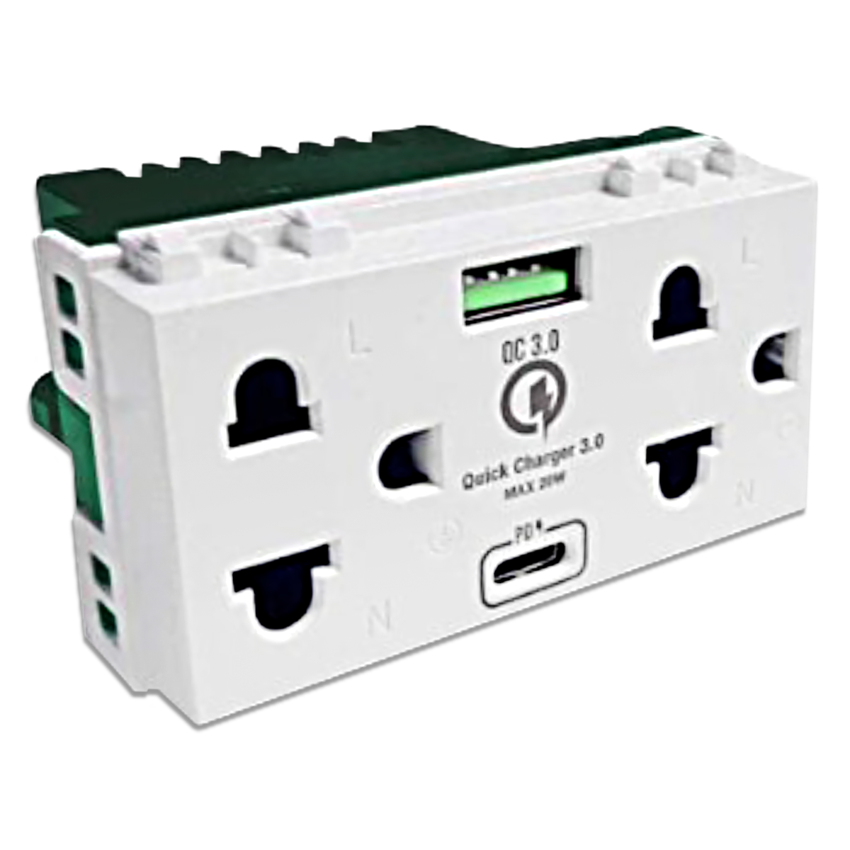 NANO เต้ารับคู่มีกราวน์+ม่านนิรภัย+USB Type A+Type C Classic series รุ่น NN-P604U