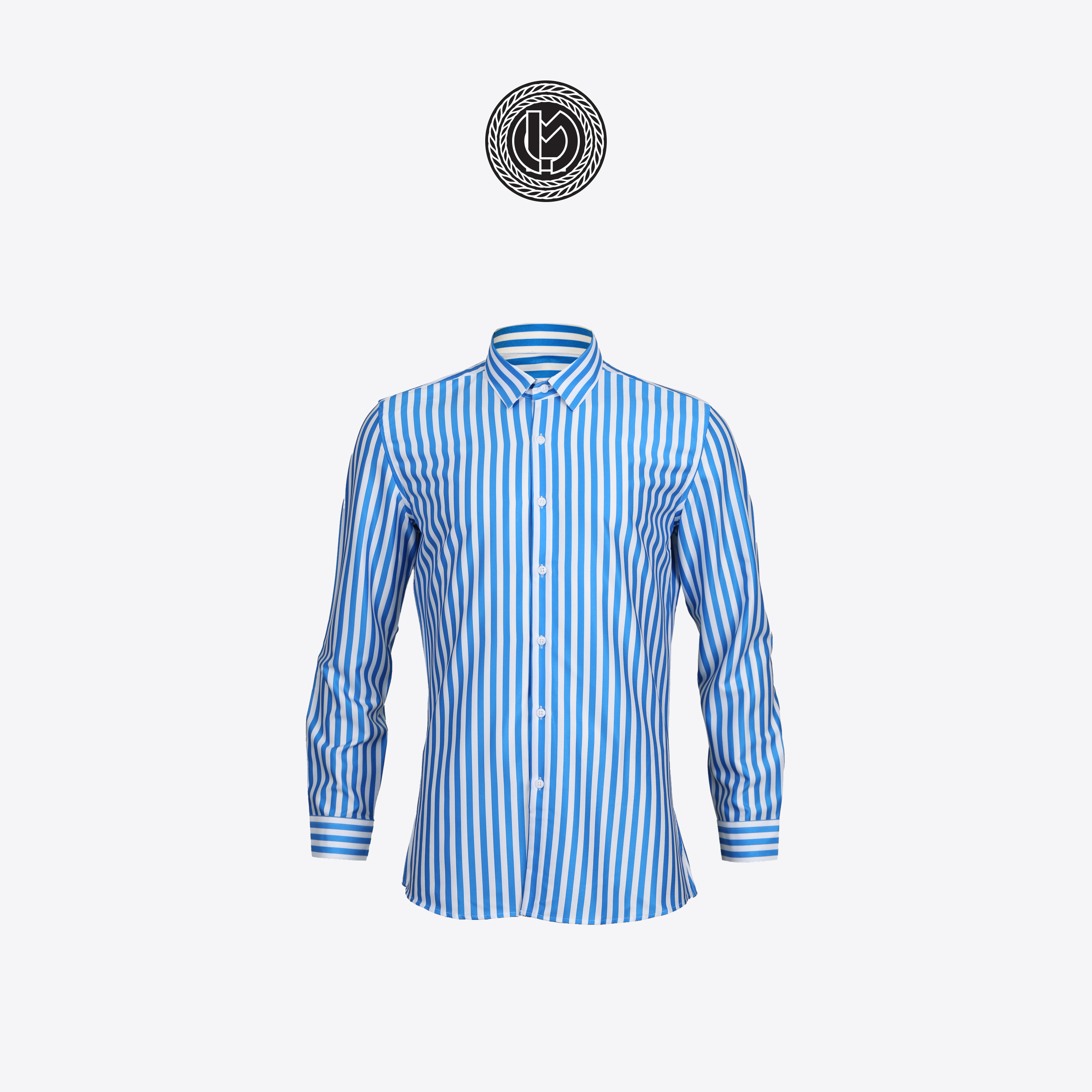 เสื้อเชิ้ตลายทางสีฟ้าขาว Blue White Striped Shirt (Standard Collar)