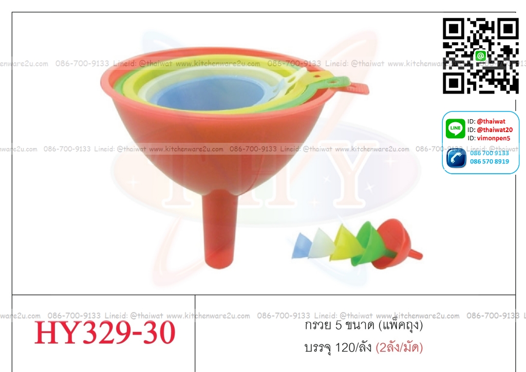 P11391 กรวยพลาสติก แพค 5 ขนาด สุดคุ้ม (ราคาส่งต่อ 1 โหล: 12 แพค)