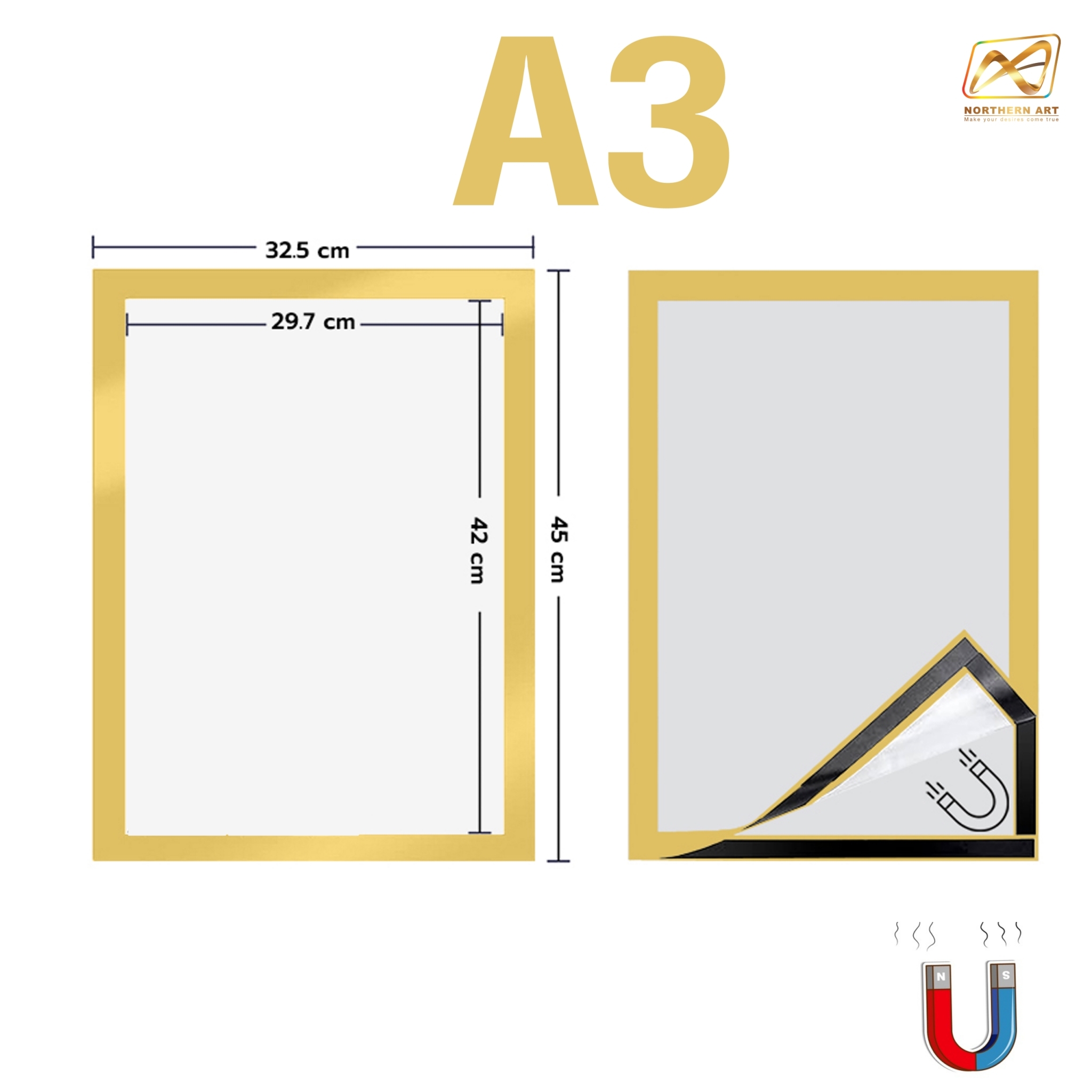 กรอบใส่ภาพ เฟรมใส่ภาพ พร้อมแถบแม่เหล็ก เปลี่ยนภาพง่าย ติดกระจกได้ ขนาด A4,A3 และA2