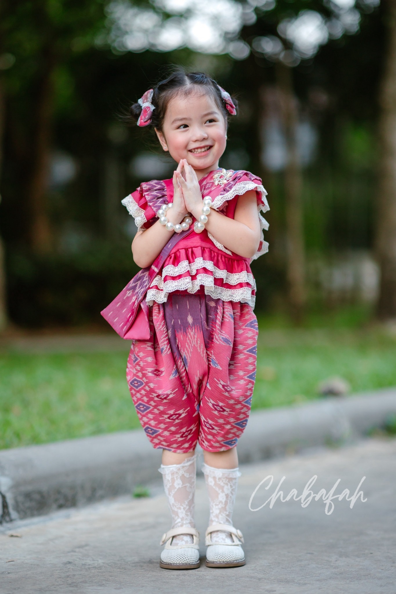 (เซต 4 ชิ้น) ชุดไทยแบรนด์ Chabafah รุ่น "ศิรินภา" สีแดง