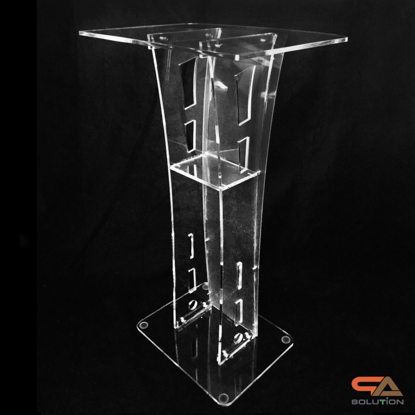 โพเดียมอะคริลิคใส รุ่น AC-11 ด้านหน้าอะคริลิคฝ้า TOP ตรง ขนาด (W)47 x (L)37 x (H)100 cm.