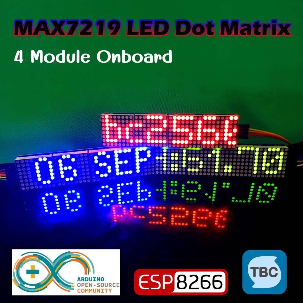 MAX7219 LED Dot Matrix 8x8 ขนาด 32mm x 32mm 4 ชุด ออนบอร์ด มี3 สีให้เลือก แดง🟥เชียว🟩น้ำเงิน🟦
