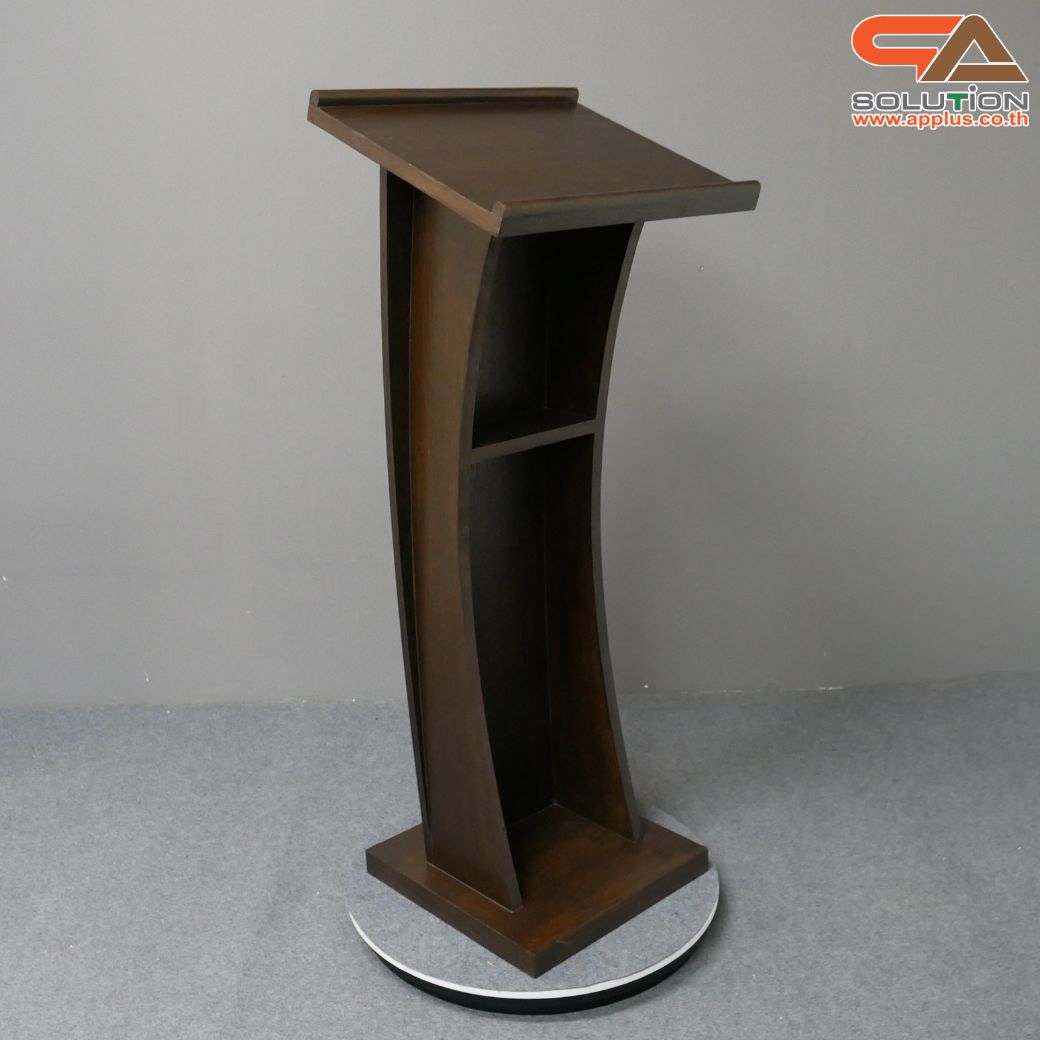 โพเดียมไม้ สีโอ๊ค ขนาด (W) 50 x (L) 40 x (H) 120ซม.TOP เอียง พร้อมชั้นวางของ