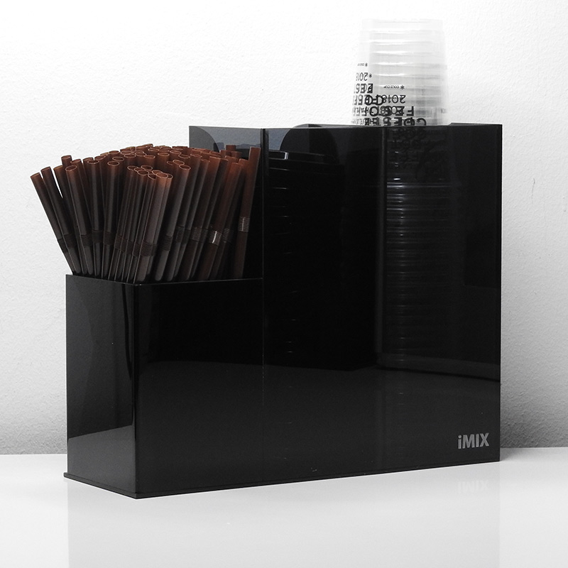 2 compartments for coffee cups and 1 holder for tubes, 2 half acrylic boxes,