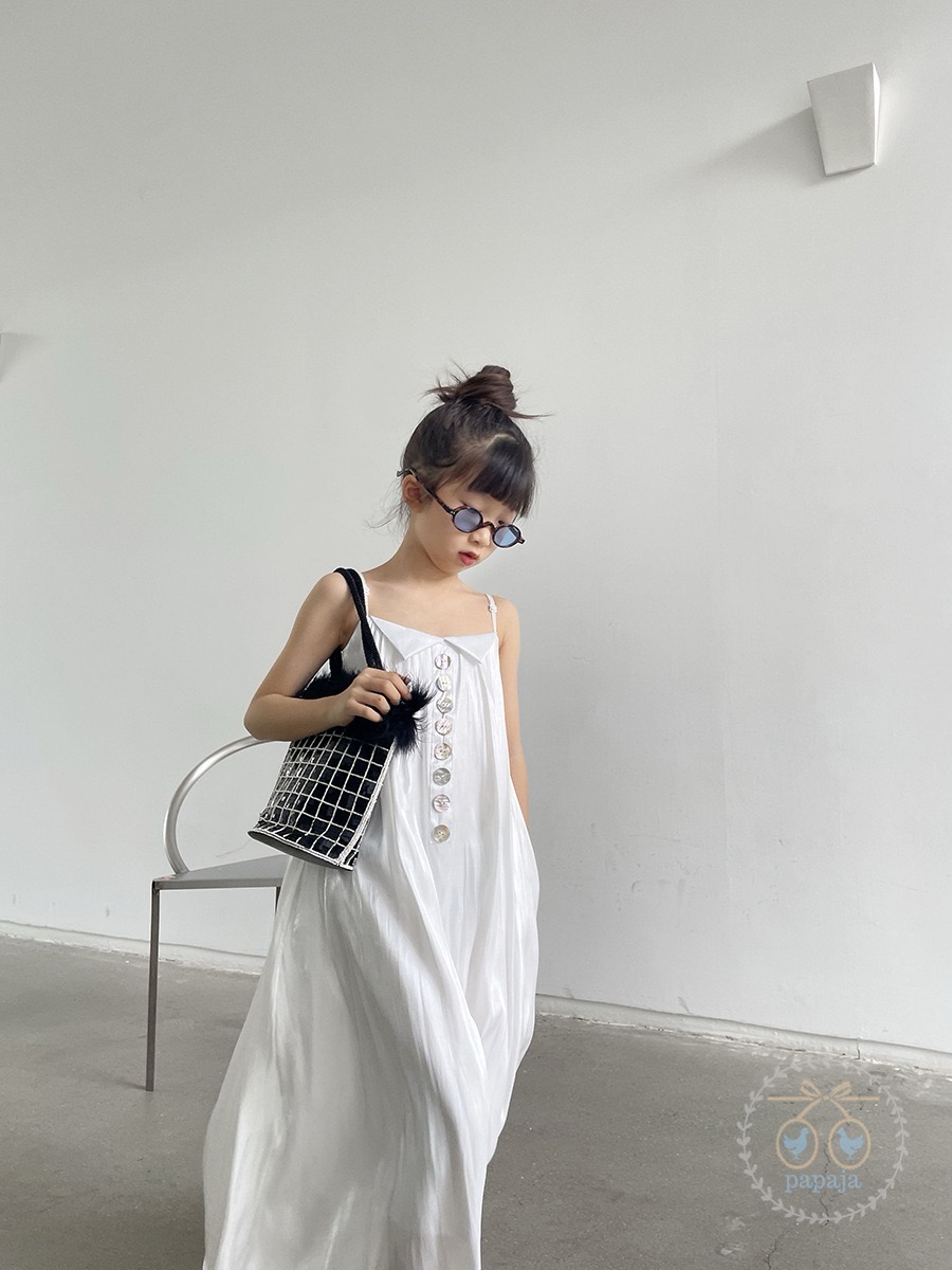 แม๊กซี่เดรสสายเดี่ยวสีขาวออฟไวท์ ดีเทลแต่งปกเชิ๊ต