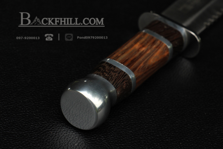 มีดใบตาย COLUMBIA รุ่น HK311A ใบมีดทรงโบวี่ ด้ามจับไม้คลาสสิค ท้าย Stainless Steel พร้อมซองไนลอน