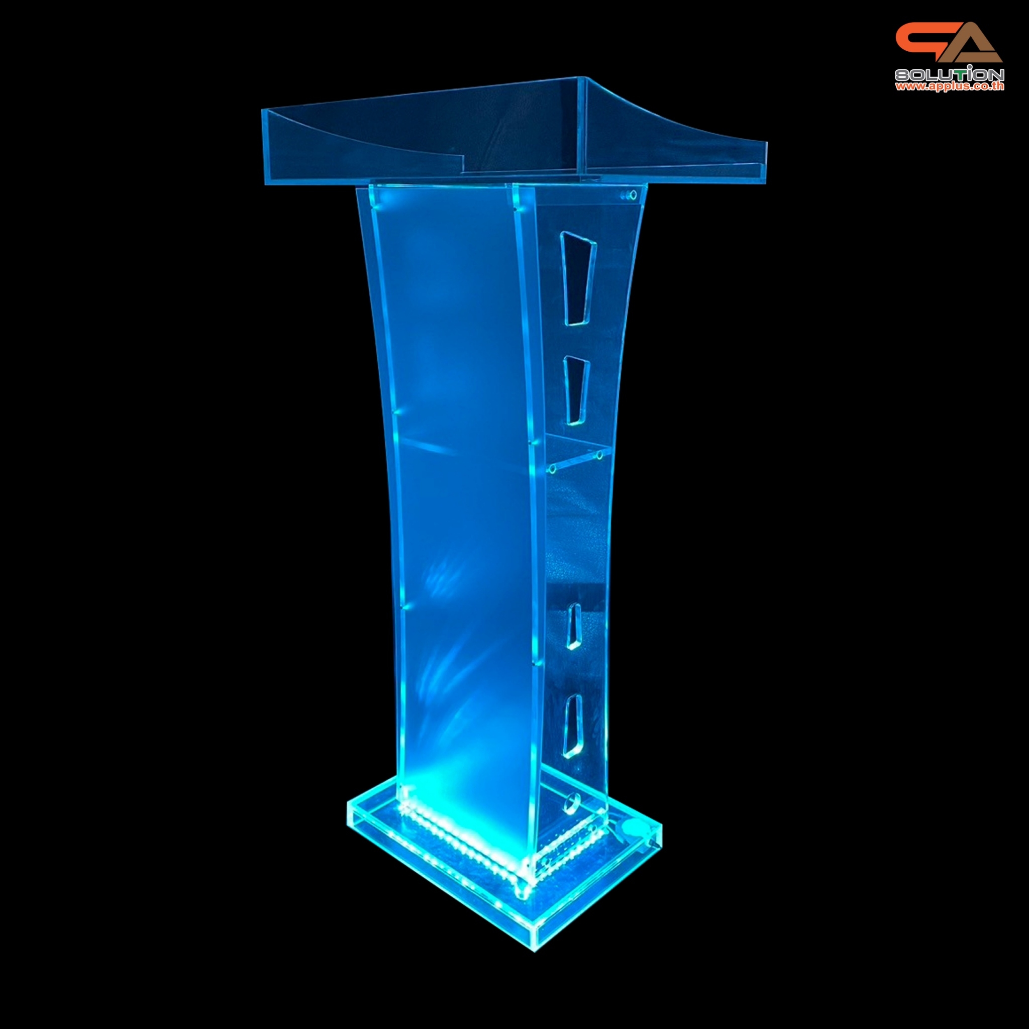 โพเดียมอะคริลิค เรืองแสงไฟ LED พร้อมรีโมทคอนโทรล รุ่น LED-03 ขนาด (W) 60 x (L) 40 x (H) 113 ซม.