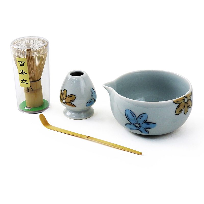 Japanese green tea (matcha) making set, mixing bowl with pouring spout, WHITE