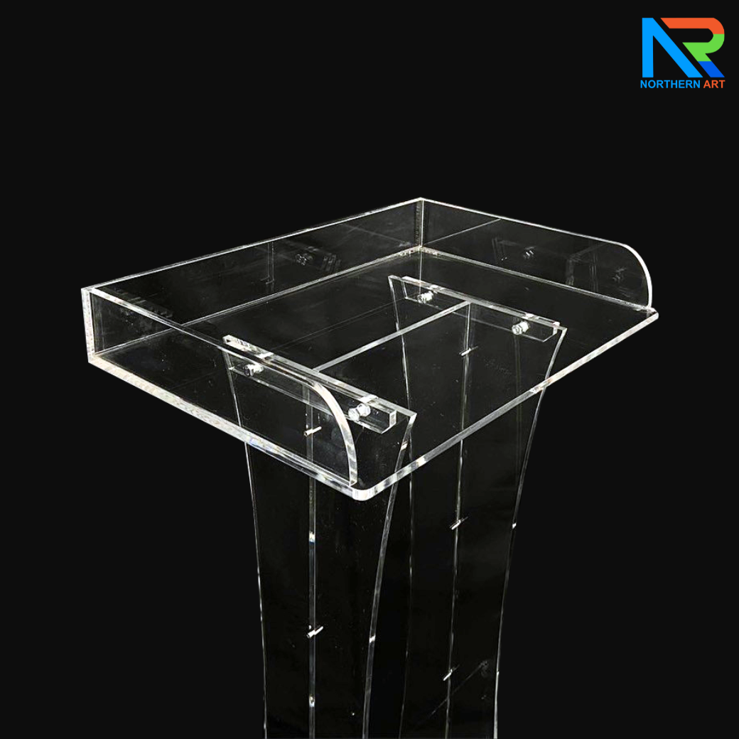 โพเดียม อะคริลิคใส ขนาด(W)60 x (L)42 x (H)109 cm. TOP ตรงพร้อมกันตก 3 ด้าน วัสดุอะคริลิคใส หนา 9.5 มม.