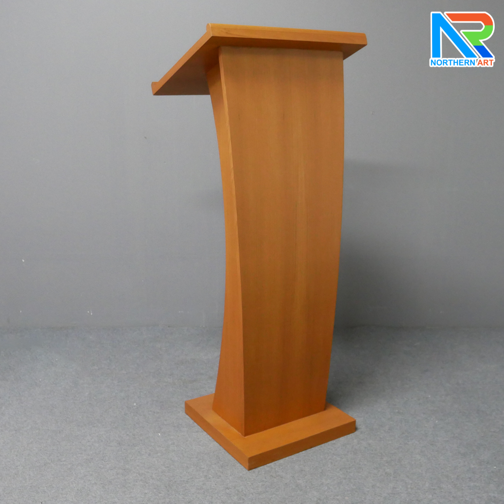 โพเดียมไม้ ลายไม้ สีสัก ขนาด (W) 50 x (L) 40 x (H) 120 cm. พร้อมชั้นวางของ