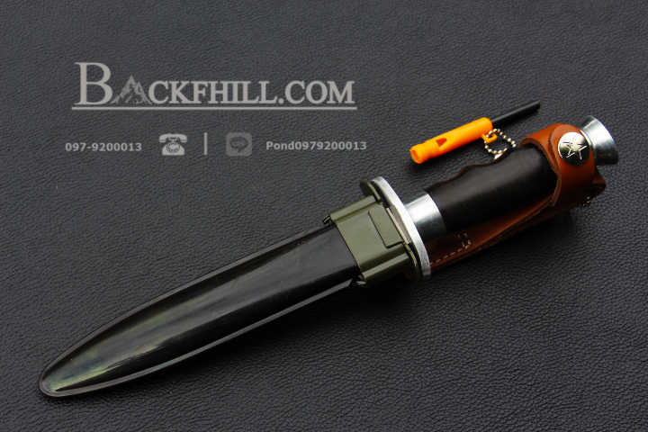 มีดพกทหารรุ่นเก่า ดาบติดปลายกระบอกลำกล้อง ขนาด 11 นิ้ว งานประณีตเก่าเก็บ AAA พร้อมซองแข็งอย่างดี