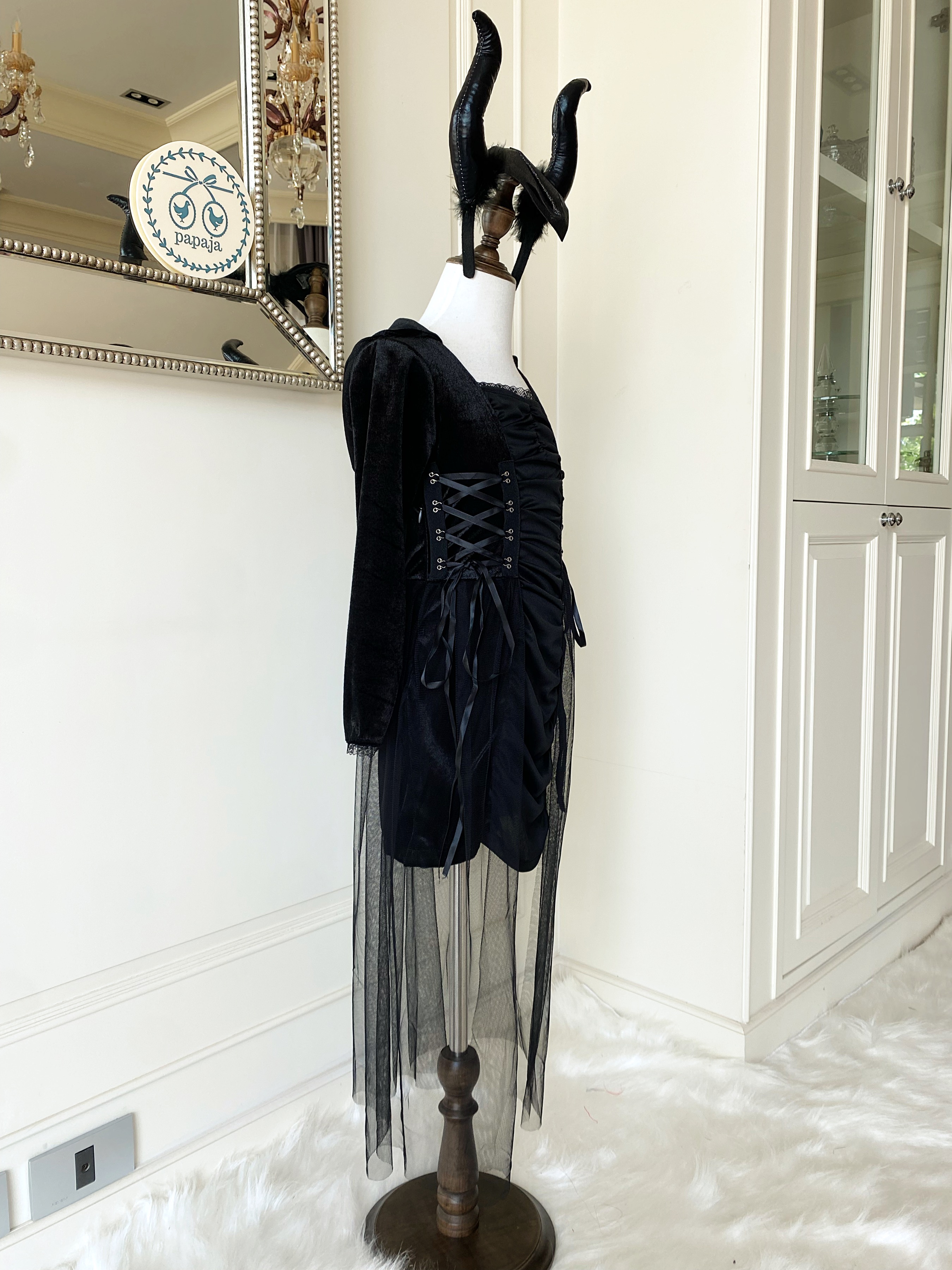 (HW) ชุดฮาโลวีน&คอสเพลย์สีดำมีฮู้ด พร้อมที่คาดผมเขามาเลฟิเซนต์ (Maleficent)