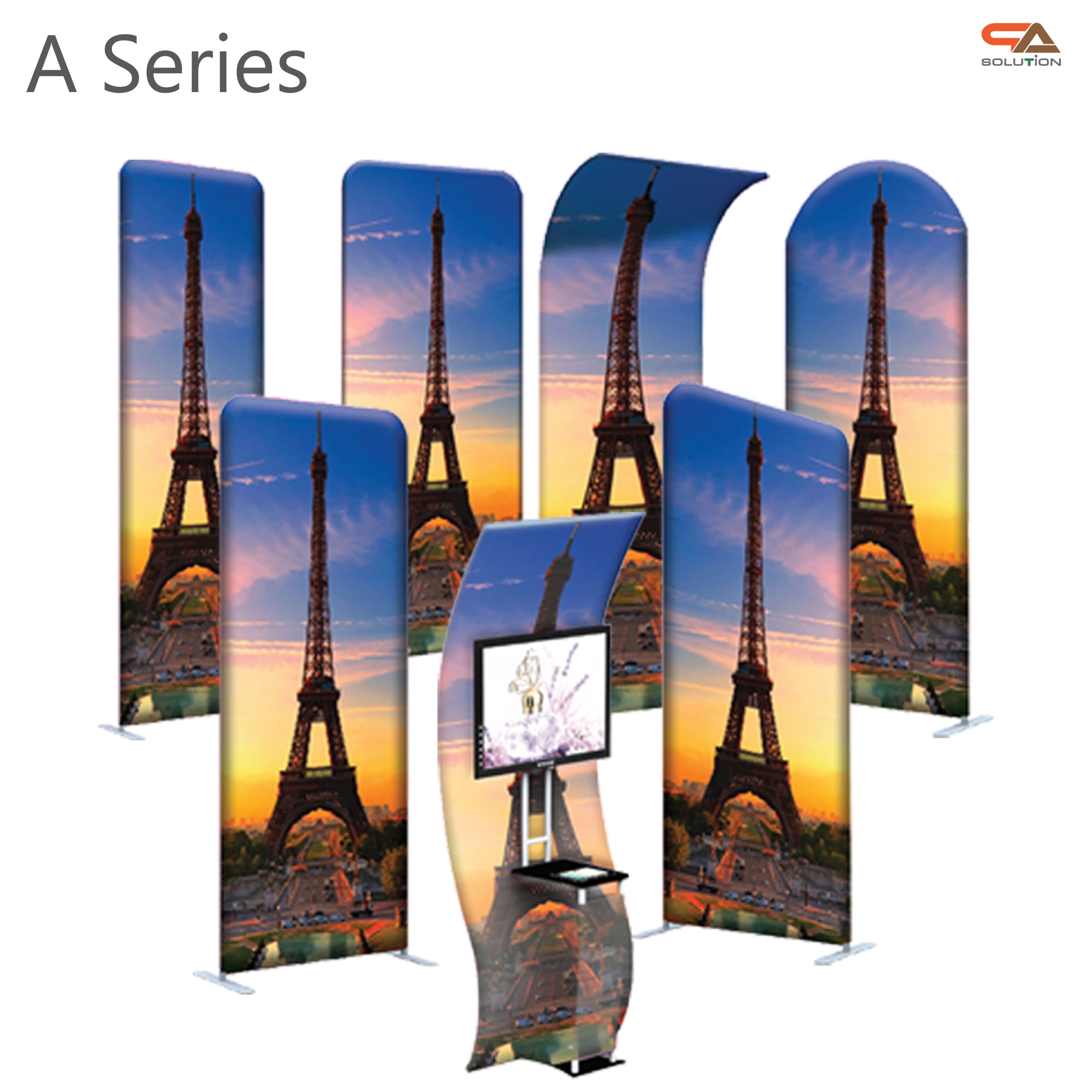 แบคดรอปผ้า A series โครงอะลูมิเนียม ถอดประกอบได้ ขนาด (W)100 cm. x (H)228–324.6 cm. พร้อมกระเป๋าใส่อุปกรณ์