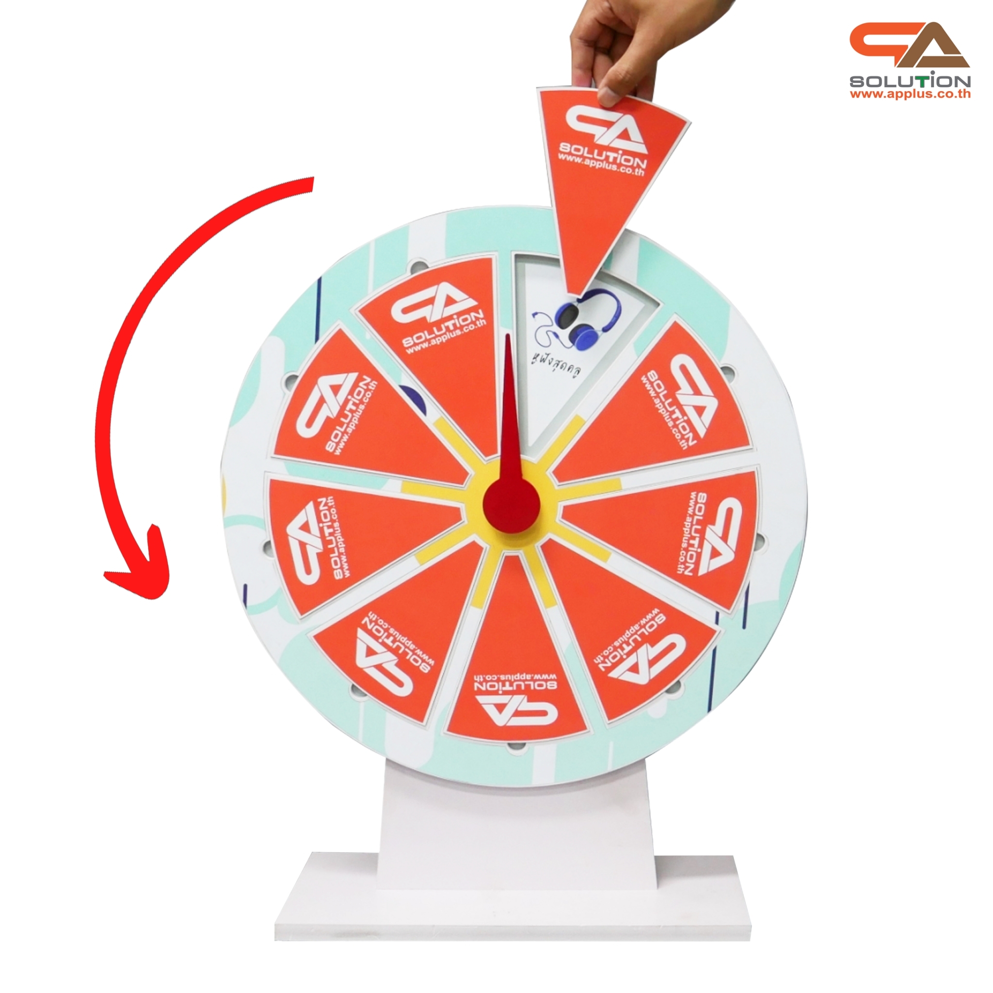 เกมส์วงล้อแม่เหล็กตั้งโต๊ะ ขนาดวงล้อ 50 ซม. สูง 61 ซม. วัสดุพลาสวูดสีขาว หนา 8-15 มม. ถอดประกอบได้