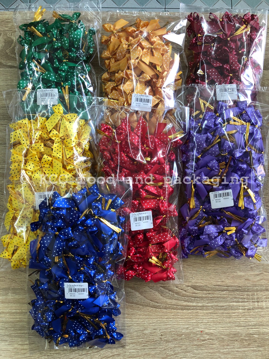 โบว์ ลายจุด คละสี (100ดอก)