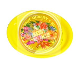 P07106 ถาดกลม พิมพ์ลาย เหลืองล้วน (45*45*4 ซม.) 165 ราคาส่งต่อ 1 โหล:12 ใบ