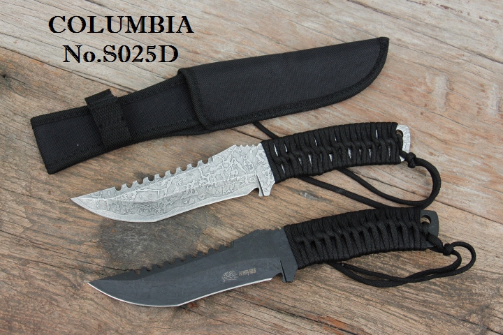 มีดใบตาย COLUMBIA รุ่น S025D สีรมดำ มีด FULL TANK สีเงินใบลาย พร้อมซองไนลอน สำเนา