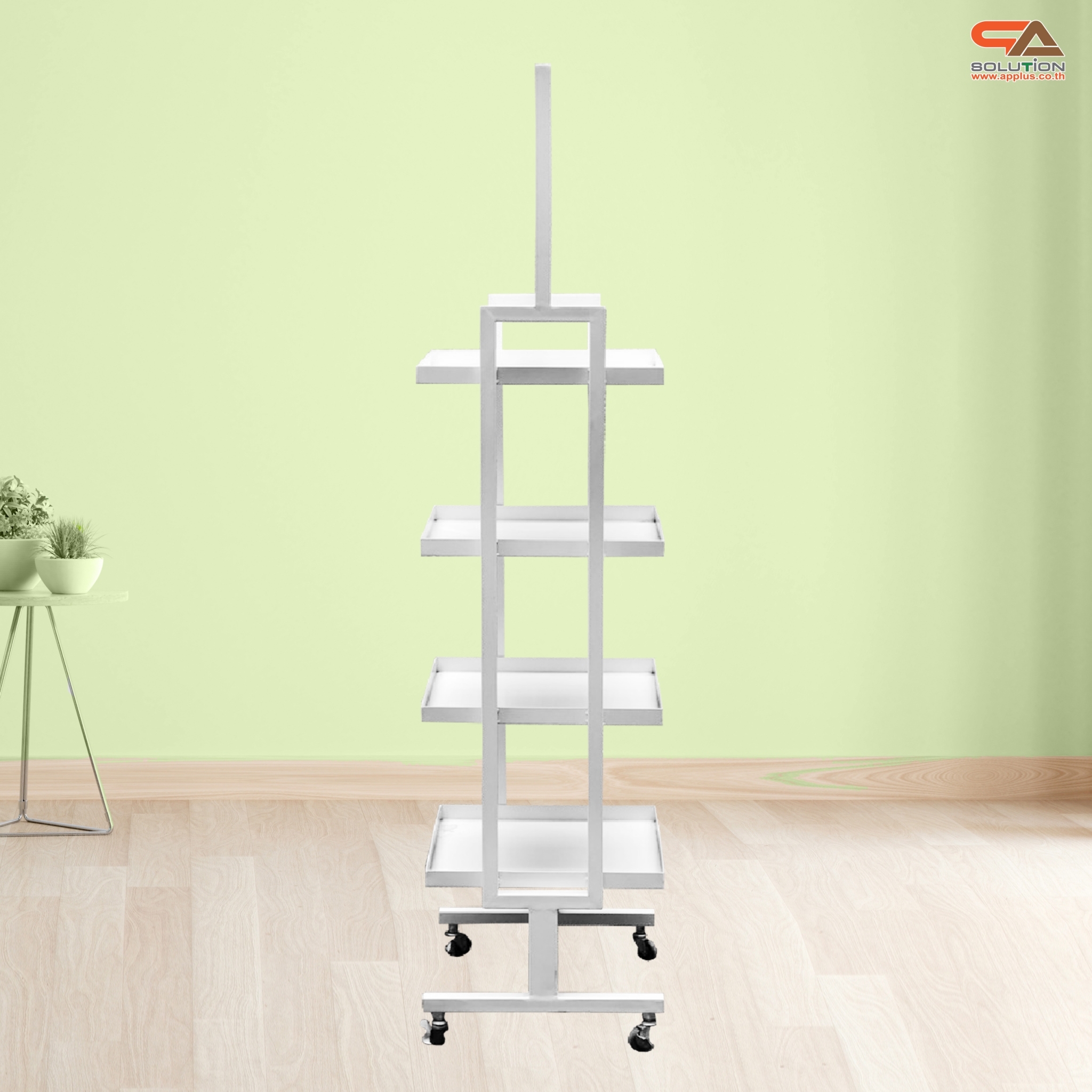 ชั้นวางสินค้าเหล็ก 4 ชั้น สีขาว ขนาด (W)40 x (D)40 x (H)162 ซม. พร้อมล้อ เคลื่อนย้ายสะดวก แข็งแรง รับน้ำหนักได้ดี