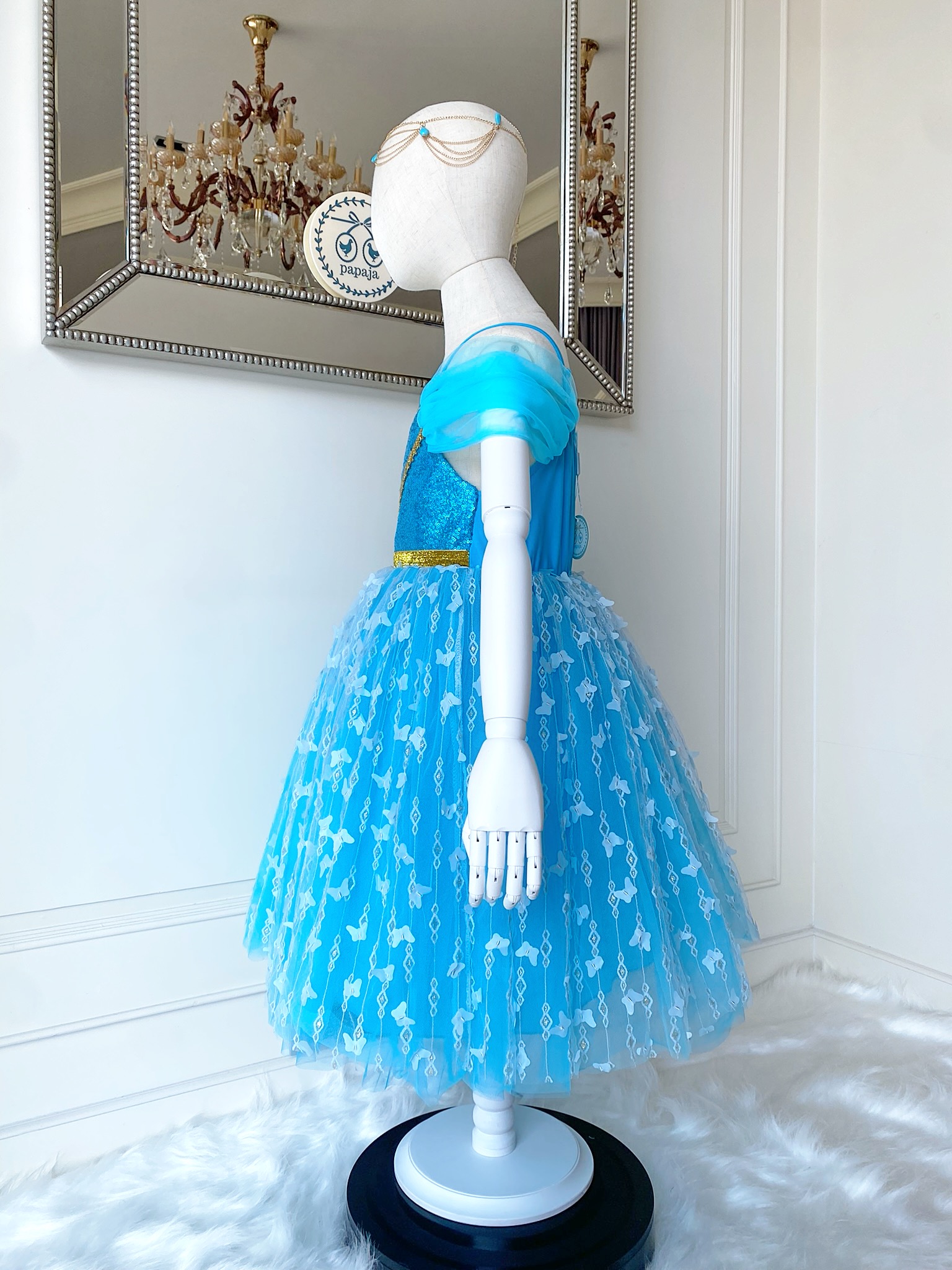 ชุดเจ้าหญิงจัสมิน (Jasmine) กระโปรงบาน พร้อมเครื่องประดับศีรษะสีทองหรูหรา (ไม่รวมสร้อยคอ ถ้าสนใจมีขายแยกค่ะ)