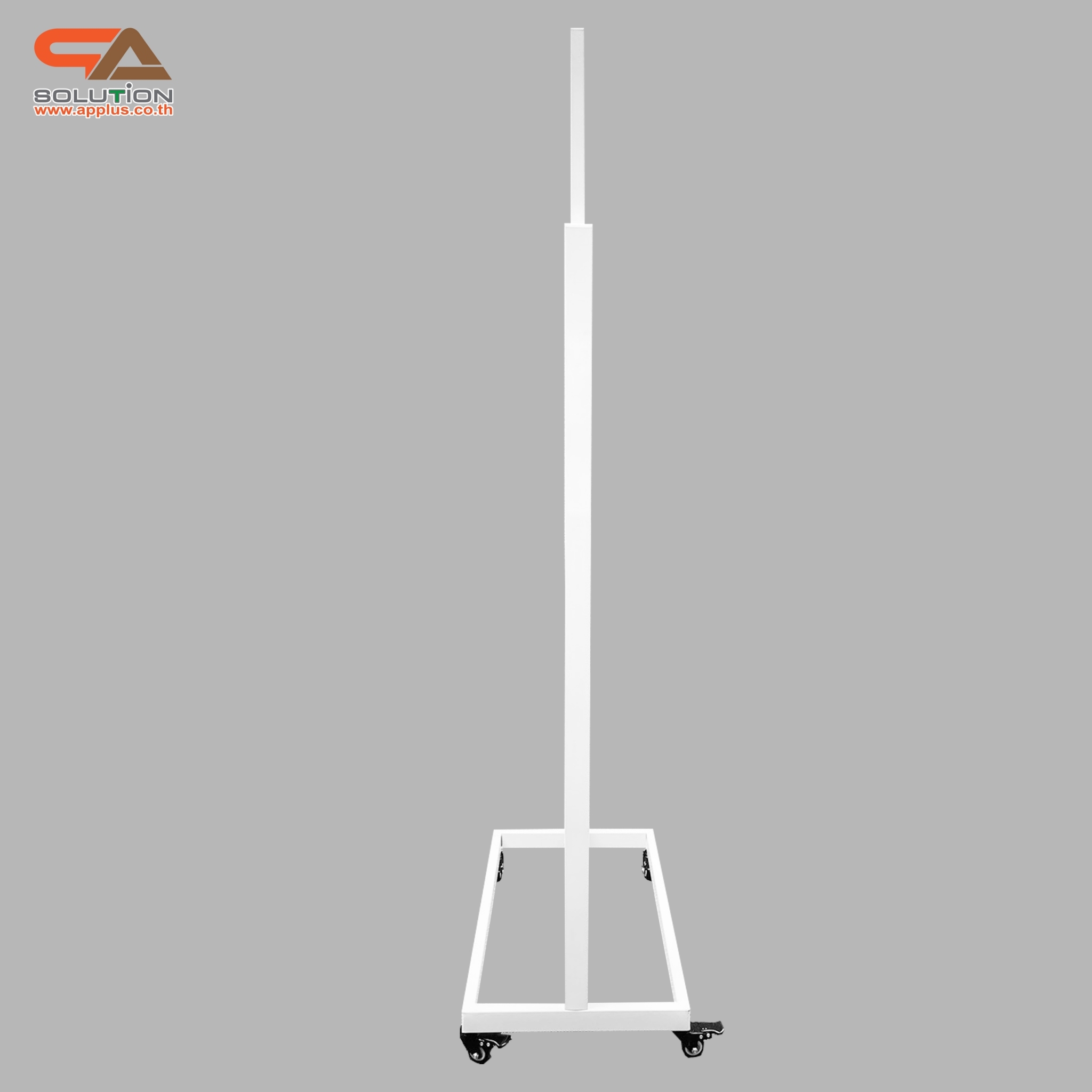 ป้ายตั้งพื้นเหล็ก กรอบคู่ สีขาว มีล้อ (W) 58 × (L) 73 x (H) 160 cm. สอดงานด้านบน โชว์ภาพ2ด้าน ถอดประกอบได้