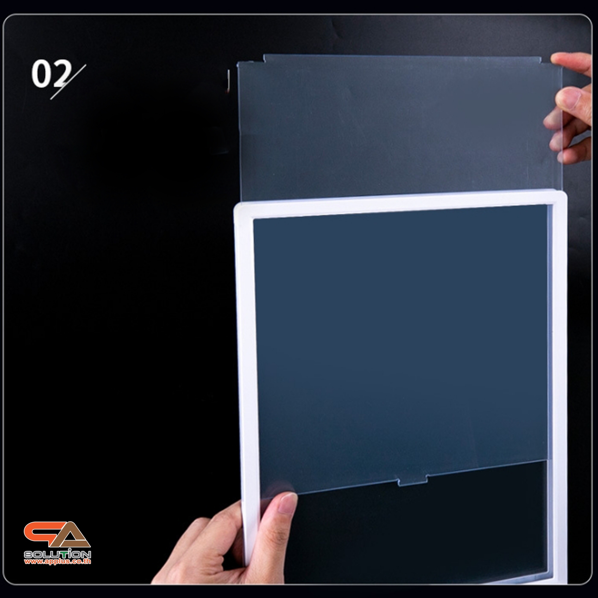 ป้ายตั้งโต๊ะ LED ขนาด A4 แนวตั้ง สีดำ และ สีขาว พร้อมสาย USB โชว์งานพิมพ์สองด้าน สอดงานพิมพ์ด้านบน