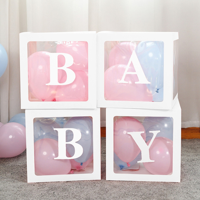 กล่องกระดาษ สำหรับตกแต่งงานปาร์ตี้ งานวันเกิด งานแต่งงาน ฯลฯ ขนาด 30 x 30 cm. สีขาว พร้อมเจาะช่องใส (ไม่มีลูกโป่ง-ไม่รวมสติ๊กเกอร์ )