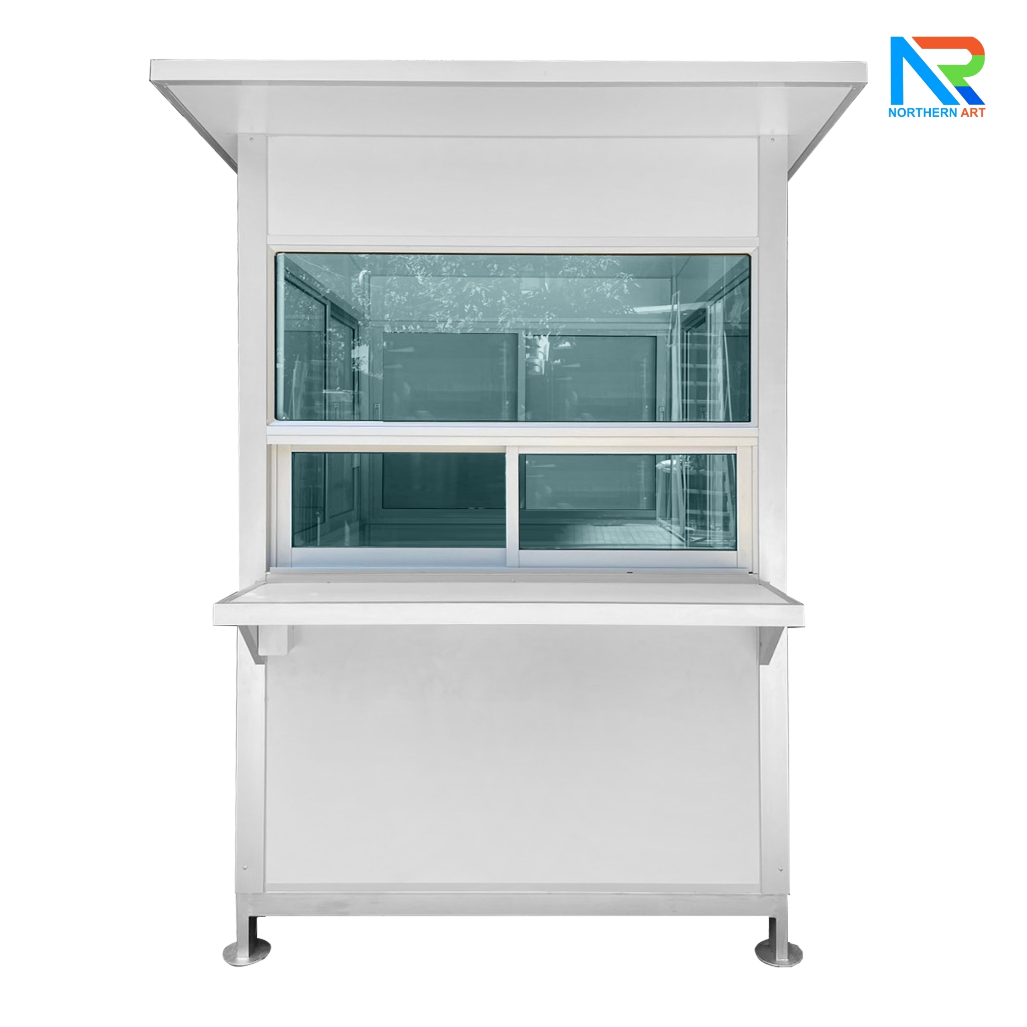 ป้อมยามสำเร็จรูป รุ่น ISOWALL ขนาด 1.50x1.50 ม.โครงสร้างเหล็ก ผนังISOWALL หนา 50 มม.กรอบประตู-หน้าต่าง อะลูมิเนียมสีเงิน