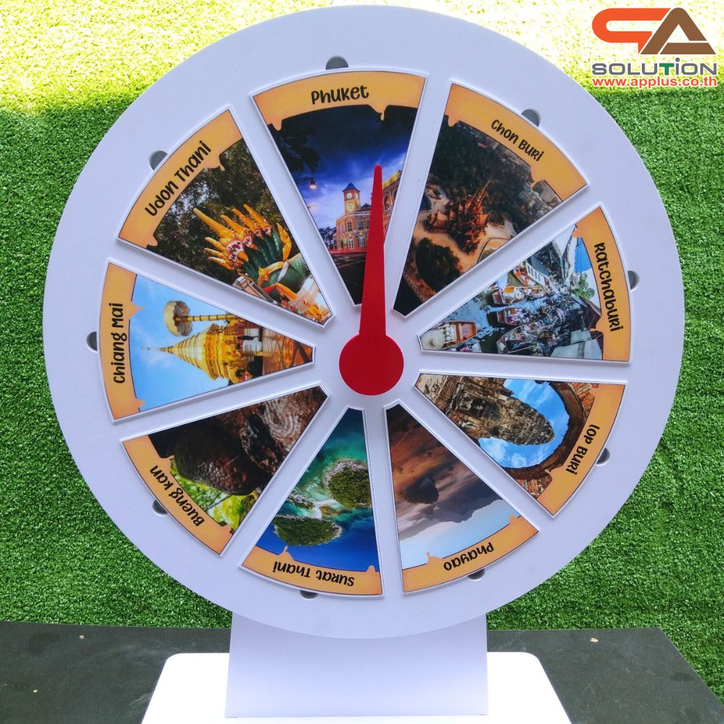 เกมส์วงล้อแม่เหล็กตั้งโต๊ะ ขนาดวงล้อ 50 ซม. สูง 61 ซม. วัสดุพลาสวูดสีขาว หนา 8-15 มม. ถอดประกอบได้